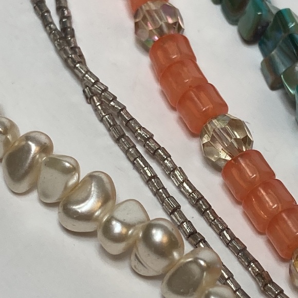 Multi Strand Blue Green Chunk Peach Imitation Pearl Necklace 23" - Picture 14 of 16